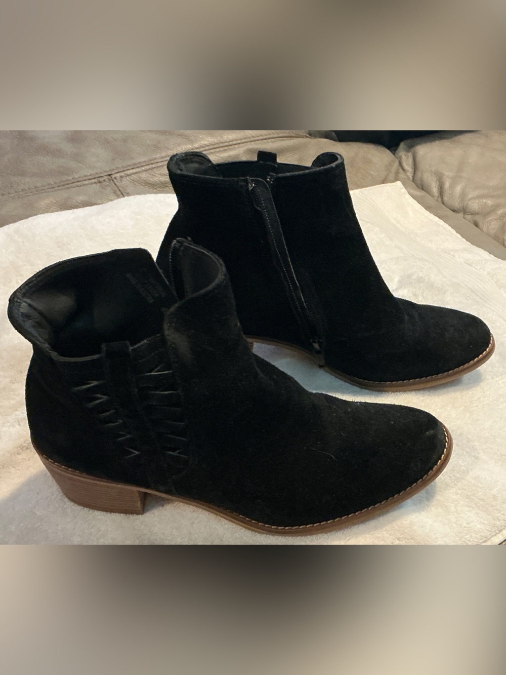 Paul Green Black Velvet Ankle Booties with Side Zip and Low Stacked Heel